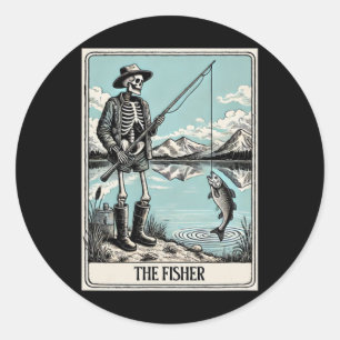 The Fisher Skeleton Tarot Card For Fishing Lovers Classic Round Sticker