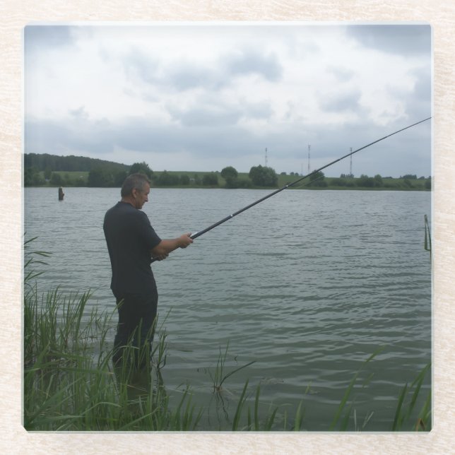 The fisherman in the evening glass coaster (Front)