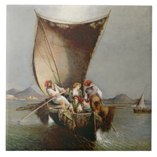 The Fisherman's Family (oil on canvas) Tile