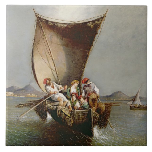 The Fisherman's Family (oil on canvas) Tile (Front)