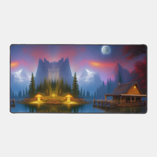 The Fishing Cabin in the Cove under the Moon   Desk Mat
