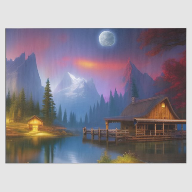 The Fishing Cabin in the Cove under the Moon   Tissue Paper (Front)