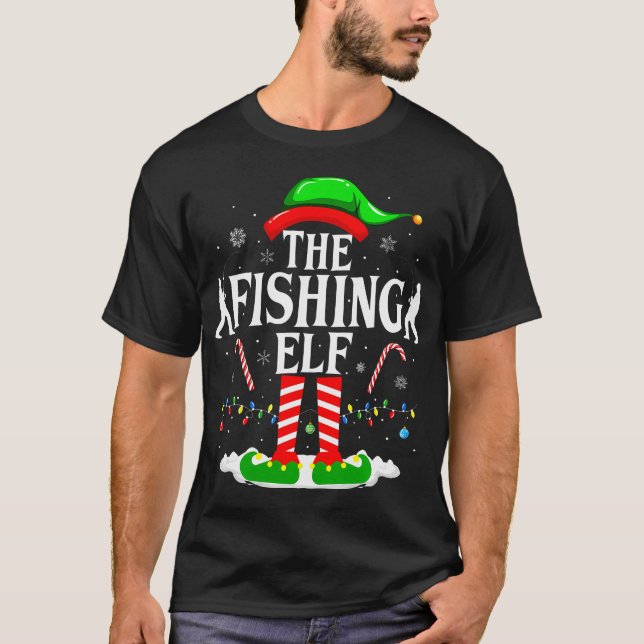 The Fishing Elf Xmas Funny Fisherman Christmas Fis T-Shirt (Front)