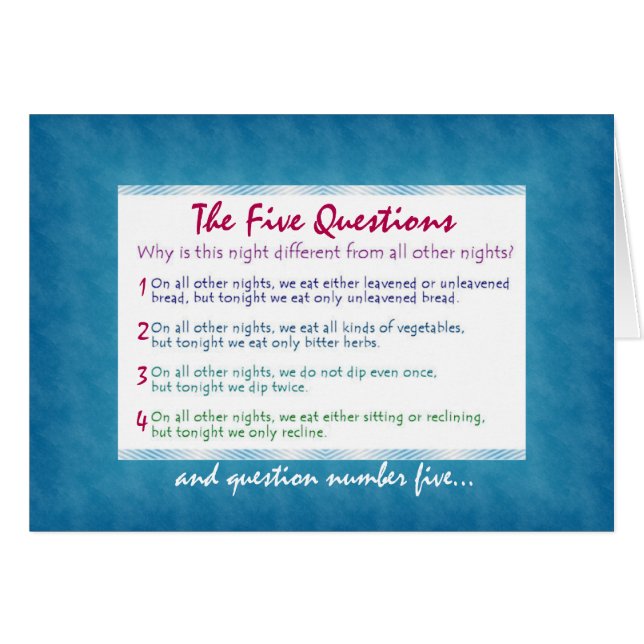 The Five Questions of Pesach (Front Horizontal)