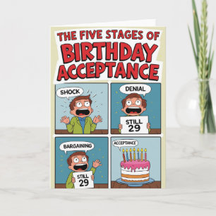 The Five Stages of Birthday Acceptance – Funny Card