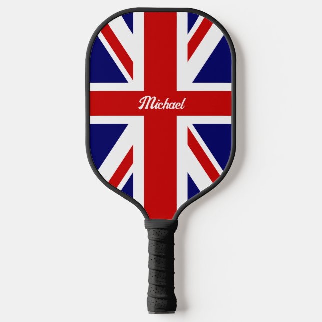 The Flag of Great Britain with Name or Text Pickleball Paddle (Front)