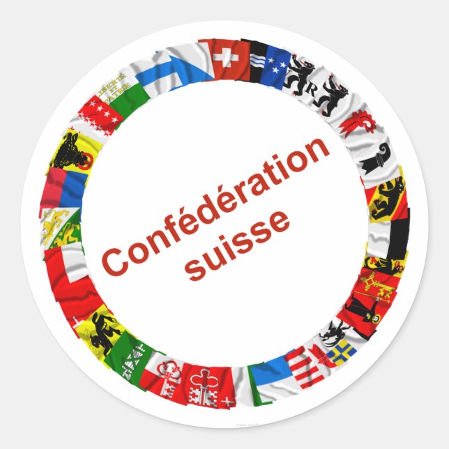 The Flags of the Cantons of Switzerland, French Classic Round Sticker (Front)