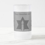 The Flame & Star - Frosted Glass Beer Mug<br><div class="desc">This image is a flame from a candle. A star around the flame represents Hanukkah. Done in a black tattoo. "Happy Hanukkah 2014" was added along with a light black backround. Customise with your own words. These mugs are available in assorted styles,  colours and sizes.</div>