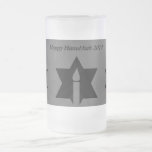 The Flame & Star - Frosted Glass Beer Mug<br><div class="desc">This image is a flame from a candle. A star around the flame represents Hanukkah. Done in a black tattoo. "Happy Hanukkah 2014" was added along with a light black backround. Customise with your own words. These mugs are available in assorted styles, colours and sizes.</div>