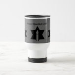 The Flame & Star - Travel Mug<br><div class="desc">This image is a flame from a candle. A star around the flame represents Hanukkah. Done in a black tattoo. "Happy Hanukkah 2014" was added along with a light black backround. Customise with your own words. These mugs are available in assorted styles,  colours and sizes.</div>