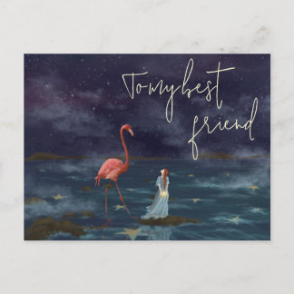 The flamingo and the girl best friend customisable postcard