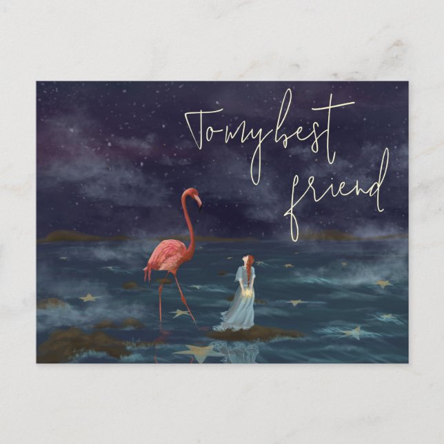 The flamingo and the girl best friend customisable postcard (Front)