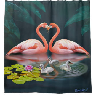 THE FLAMINGO FAMILY SHOWER CURTAIN