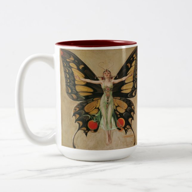 The Flapper - Butterfly Girl  Two-Tone Coffee Mug (Left)