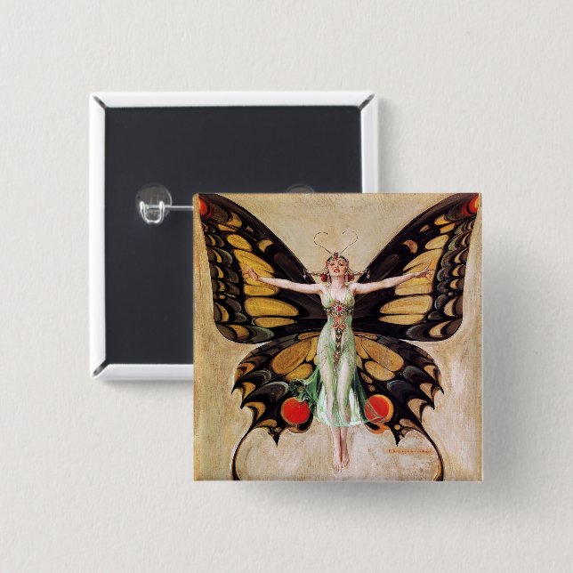 The Flapper Girl's Metamorphosis to Butterfly 1922 15 Cm Square Badge (Front & Back)