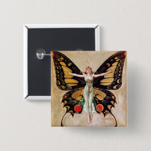 The Flapper Girl's Metamorphosis to Butterfly 1922 15 Cm Square Badge
