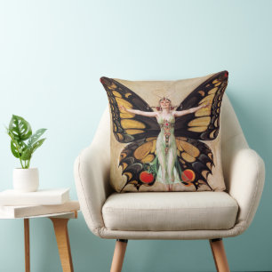 The Flapper Girl's Metamorphosis to Butterfly 1922 Cushion
