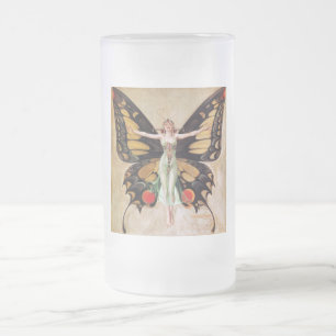 The Flapper Girl's Metamorphosis to Butterfly 1922 Frosted Glass Beer Mug