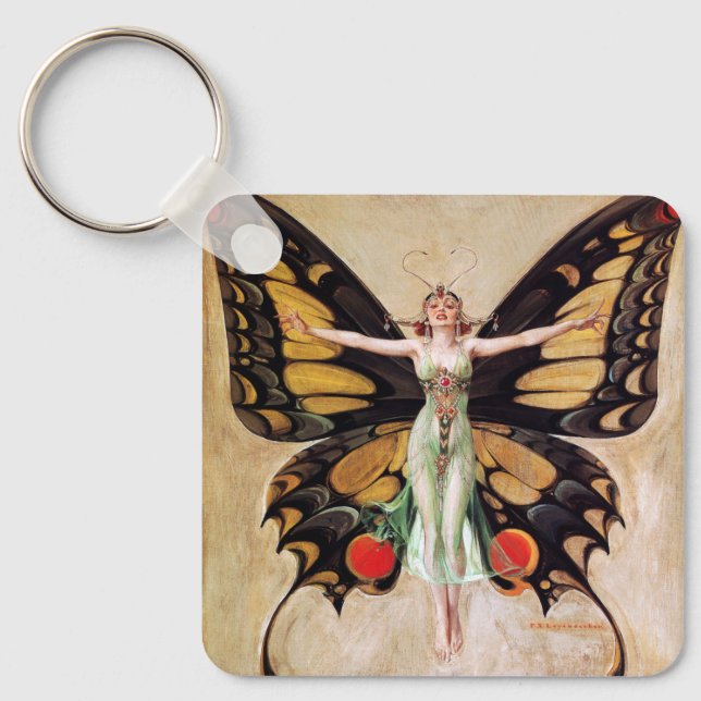 The Flapper Girl's Metamorphosis to Butterfly 1922 Key Ring (Front)