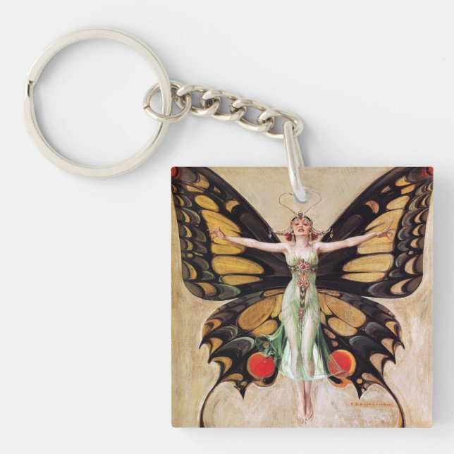 The Flapper Girl's Metamorphosis to Butterfly 1922 Key Ring (Front)