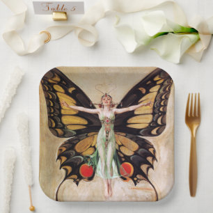 The Flapper Girl's Metamorphosis to Butterfly 1922 Paper Plate