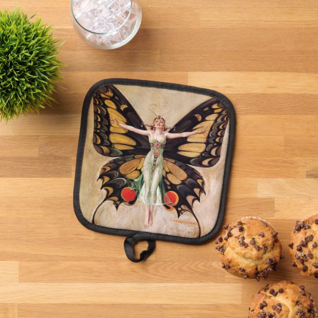 The Flapper Girl's Metamorphosis to Butterfly 1922 Pot Holder (Top Down)