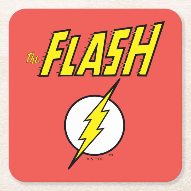The Flash Name & Lightning Bolt Logo Square Paper Coaster (Front)