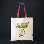 The Flash Name & Lightning Bolt Logo Tote Bag<br><div class="desc">Check out this iconic logo for The Flash,  featuring his name in telescopic speed style over the bright yellow lightning bolt in circle icon!</div>