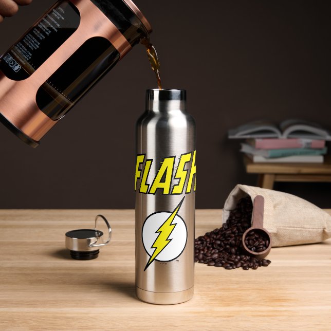 The Flash Name & Lightning Bolt Logo Water Bottle (Coffee)