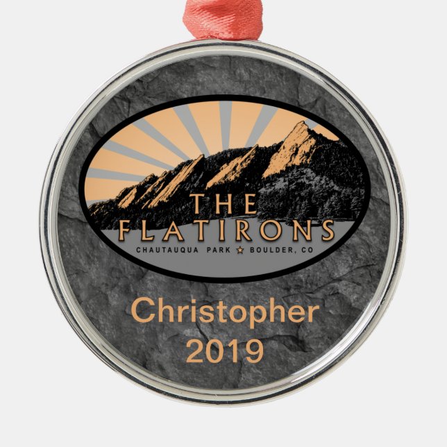 The Flatirons, Chautauqua Park, Boulder Christmas Metal Tree Decoration (Front)