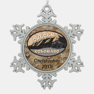 The Flatirons, Chautauqua Park, Boulder Colorado Snowflake Pewter Christmas Ornament