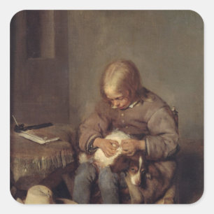 The Flea-Catcher  c.1655 Square Sticker