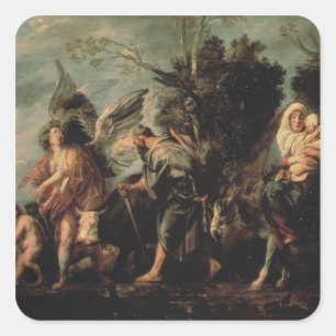The Flight into Egypt, 17th century Square Sticker