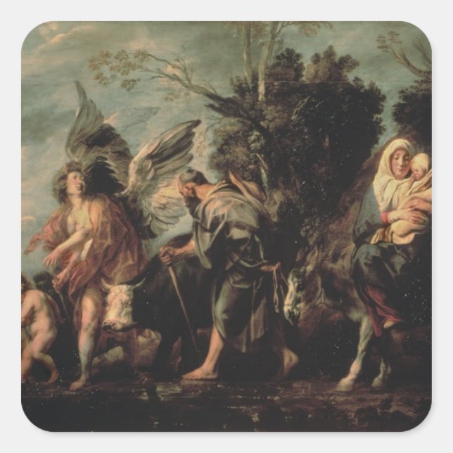 The Flight into Egypt, 17th century Square Sticker (Front)