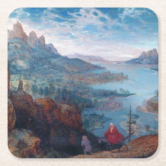 The Flight into Egypt, Pieter Bruegel Square Paper Coaster (Front)