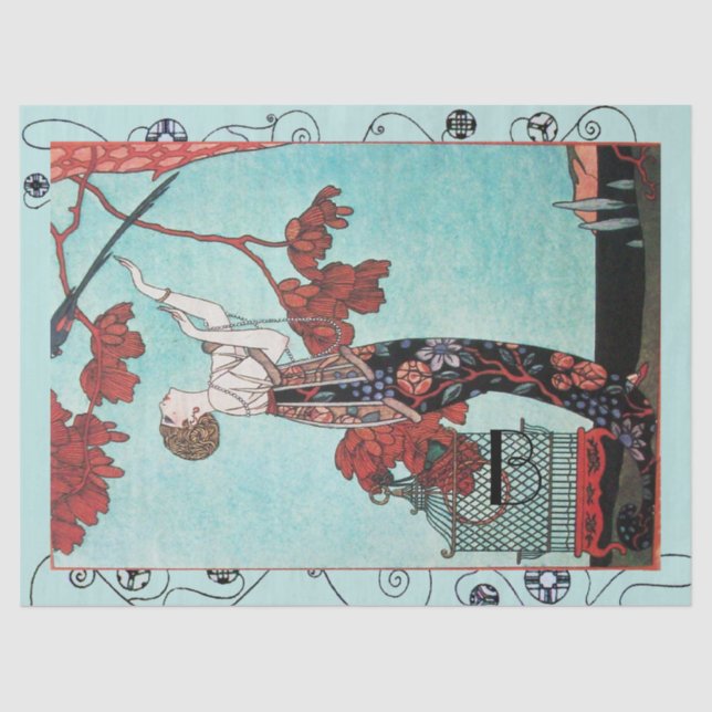 THE FLIGHTY BIRD ,BEAUTY FASHION DESIGNER Red Teal Tissue Paper (Front)