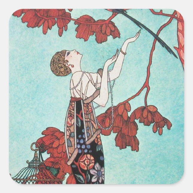 THE FLIGHTY BIRD ,BEAUTY FASHION DESIGNER SQUARE STICKER (Front)