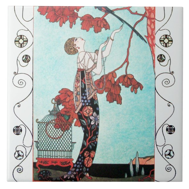 THE FLIGHTY BIRD ,BEAUTY FASHION/ Geometric Swirls Tile (Front)