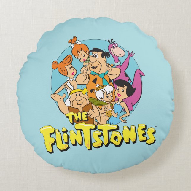 The Flintstones and Rubbles Family Graphic Round Cushion (Front)
