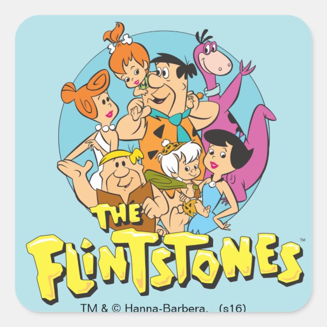 The Flintstones and Rubbles Family Graphic Square Sticker (Front)