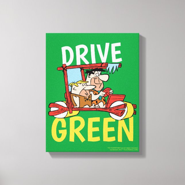The Flintstones | Fred & Barney - Drive Green Canvas Print (Front)