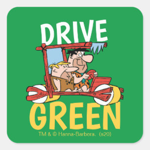 The Flintstones   Fred & Barney - Drive Green Square Sticker