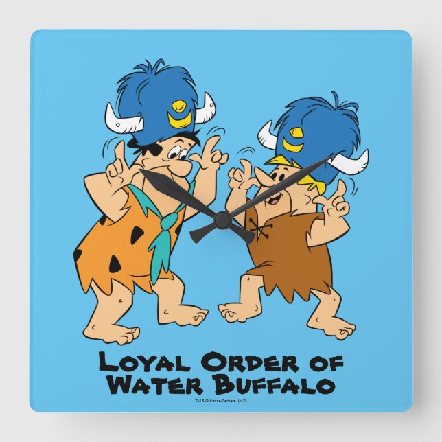 The Flintstones | Fred & Barney Water Buffaloes Square Wall Clock (Front)