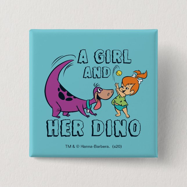 The Flintstones | Pebbles & Dino Play Ball 15 Cm Square Badge (Front)