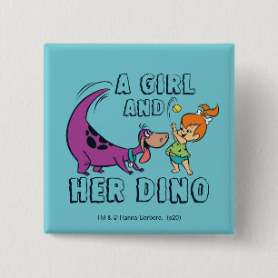 The Flintstones   Pebbles & Dino Play Ball 15 Cm Square Badge