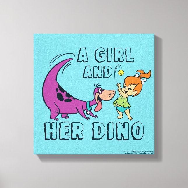 The Flintstones | Pebbles & Dino Play Ball Canvas Print (Front)