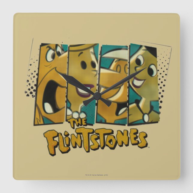 The Flintstones | Retro Comic Character Panels Square Wall Clock (Front)
