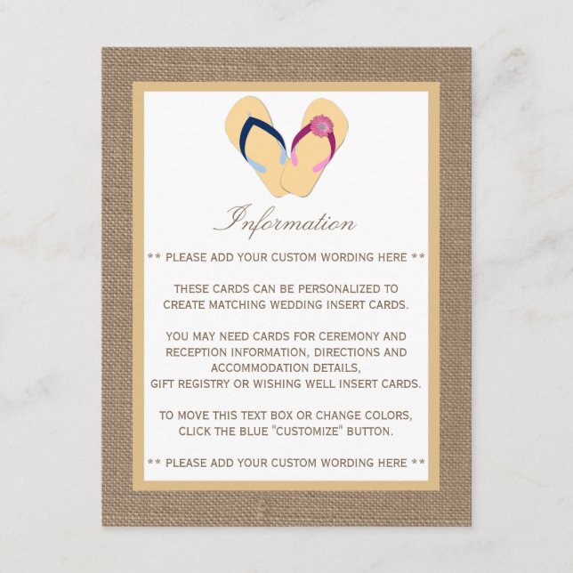 The Flip-Flop Sand Beach Burlap Wedding Collection Enclosure Card (Front)