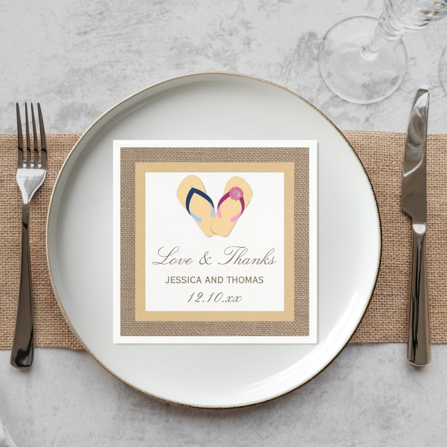 The Flip-Flop Sand Beach Burlap Wedding Collection Napkin (Creator Uploaded)