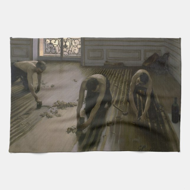 The Floor Scrapers by Gustave Caillebotte Tea Towel (Horizontal)